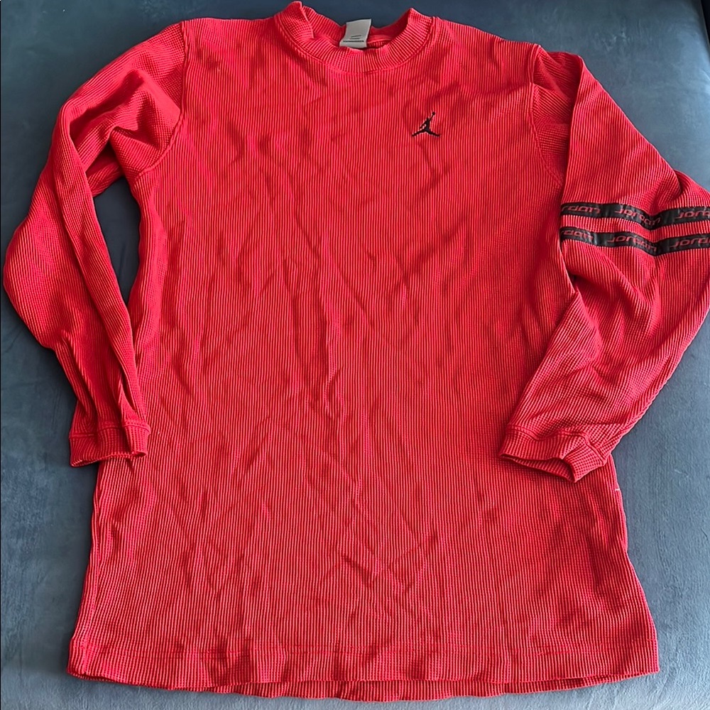 Vintage Jordan Red Long Sleeve Tee with Black Stripe Details